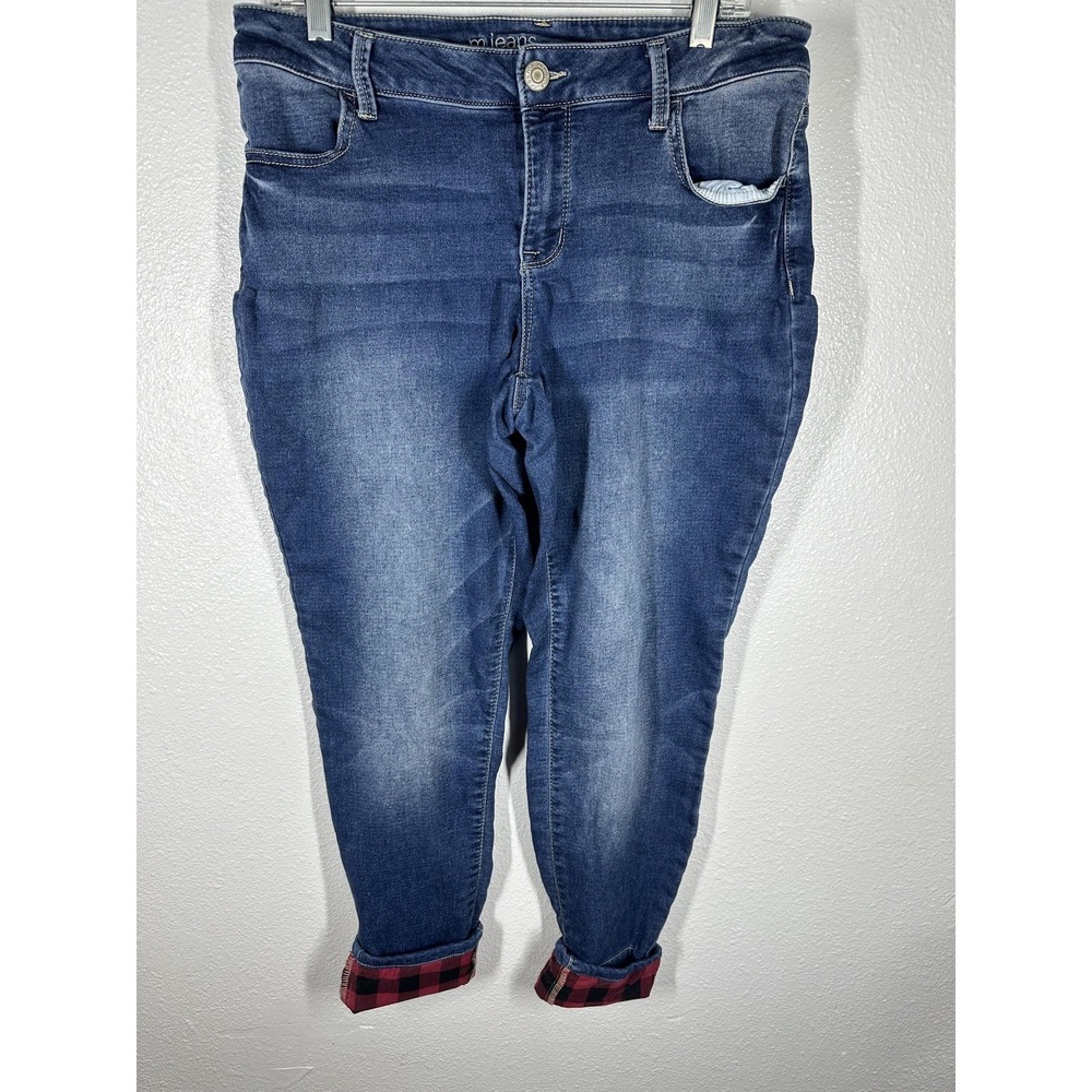 Maurices Jeans Womens Large Short Blue Medium Wash Skinny Plaid Cuff Denim Pants